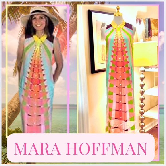 Anthro’s Mara Hoffman,Exquisite,Vibrant  Deco Collared Buttoned Dress,EUC,Size S - Picture 1 of 10